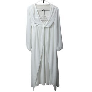 Women's See Through Dress Wrap White Sheer V Neck Long Sleeve Size M